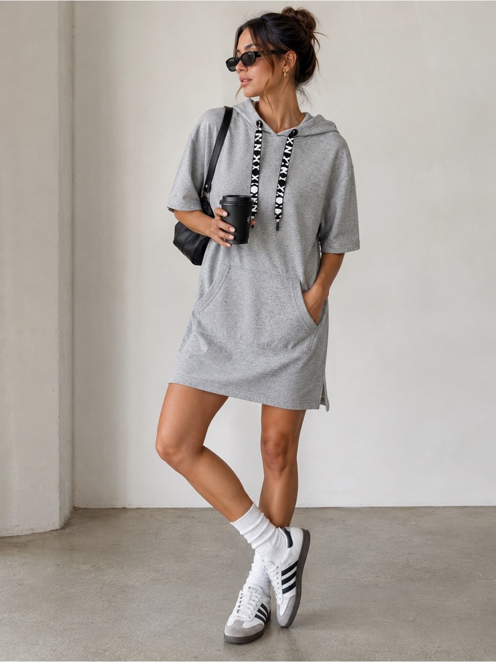 DKNY Sport Athleisure Hoodie Dress Gray Sweatshirt Dress S